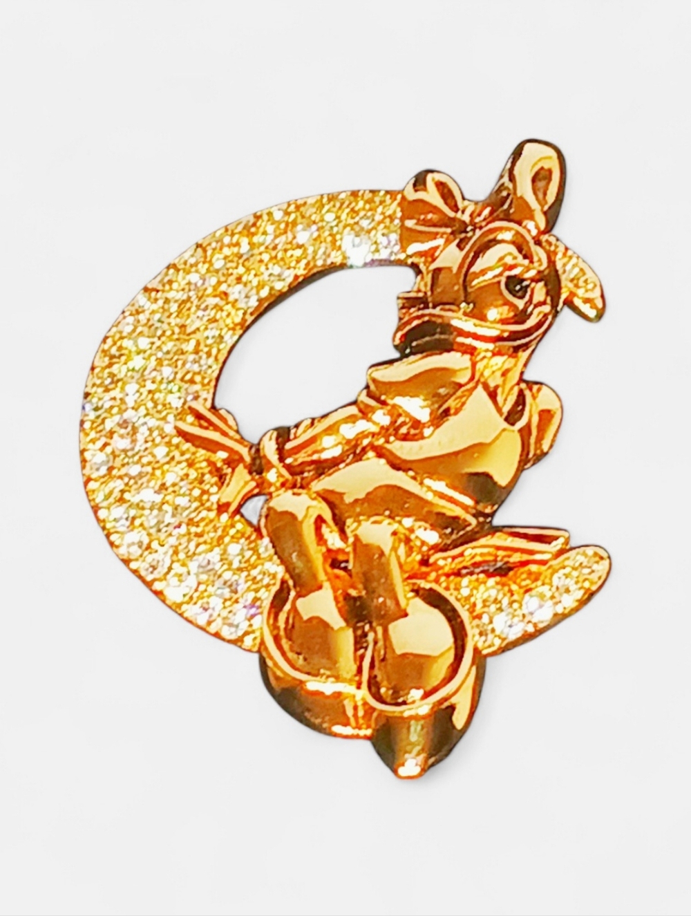 Vintage Mickey & Co. Gold Daisy Duck Crescent Moon Brooch Original Box Whimsical